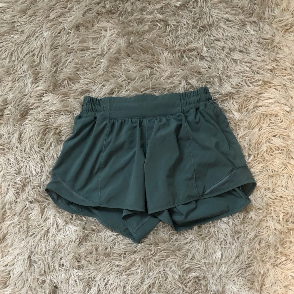 lululemon athletica women's layered running shorts in forest green